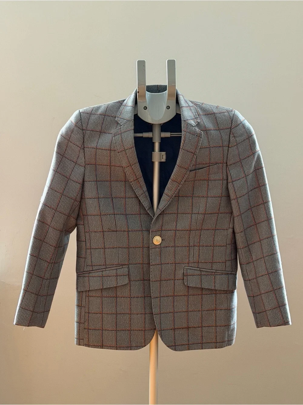 Elie Balleh Boys Gray Plaid Blazer – Size 10–12